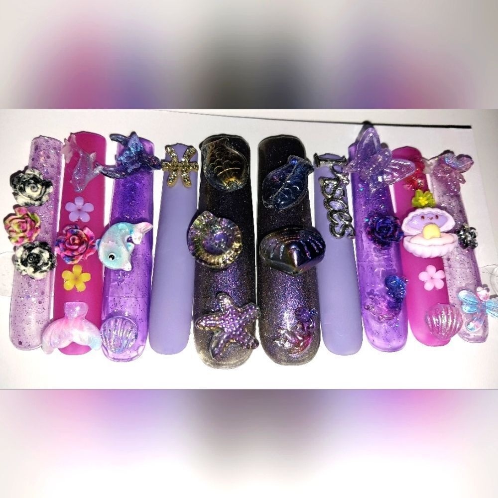 Hand crafted ladie's custom Pisces Girl 10pc xxxl acrylic press on nails
